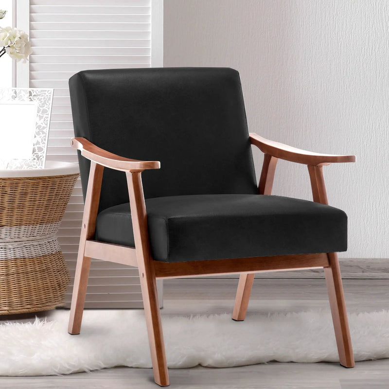 Mid Century Modern Accent Chair With Solid Wood Frame And Extra Thick Backrest by HouseOfZazla
