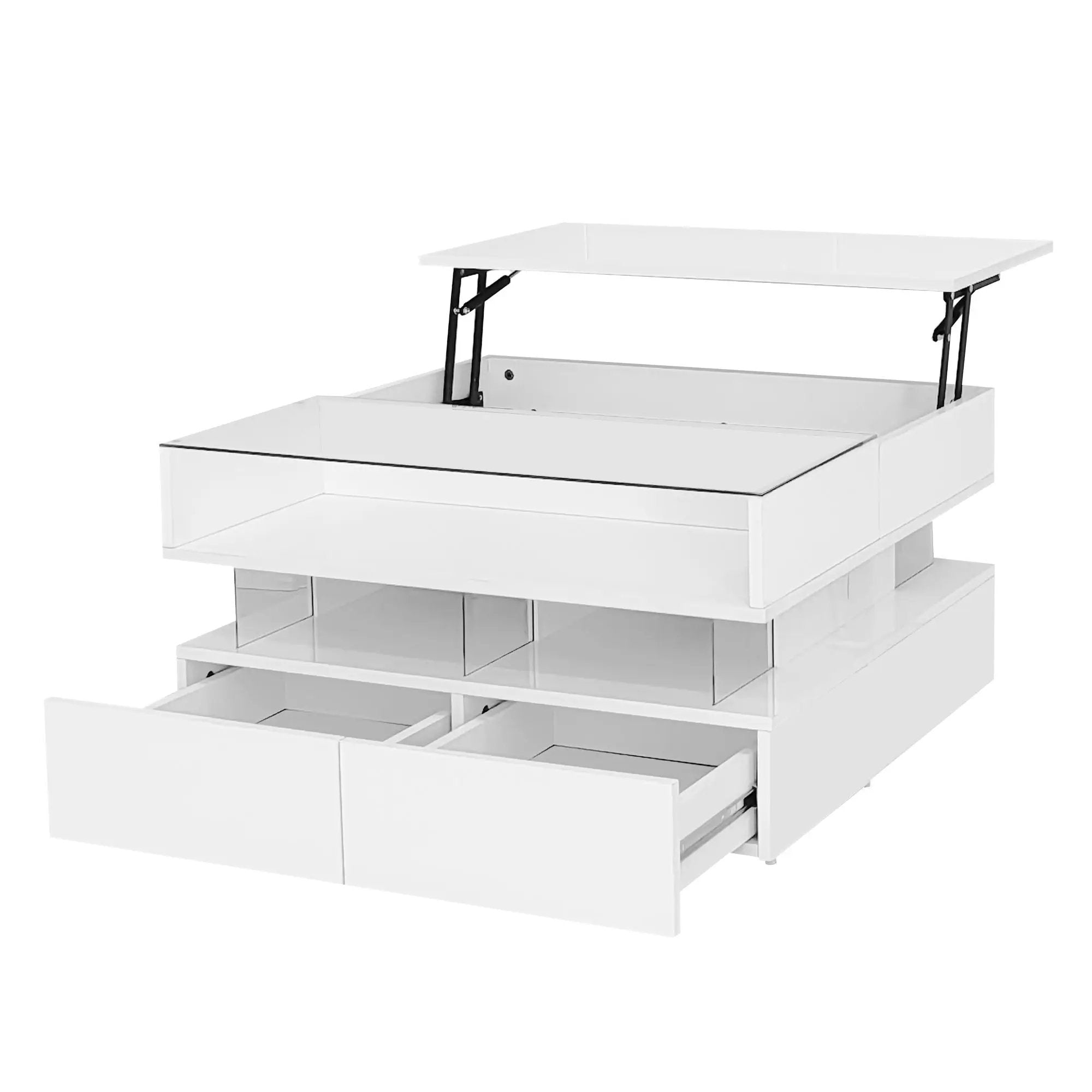 Lift Top Coffee Table With 2 Drawers, Hidden Space And LED Lights For Living Room by HouseOfZazla