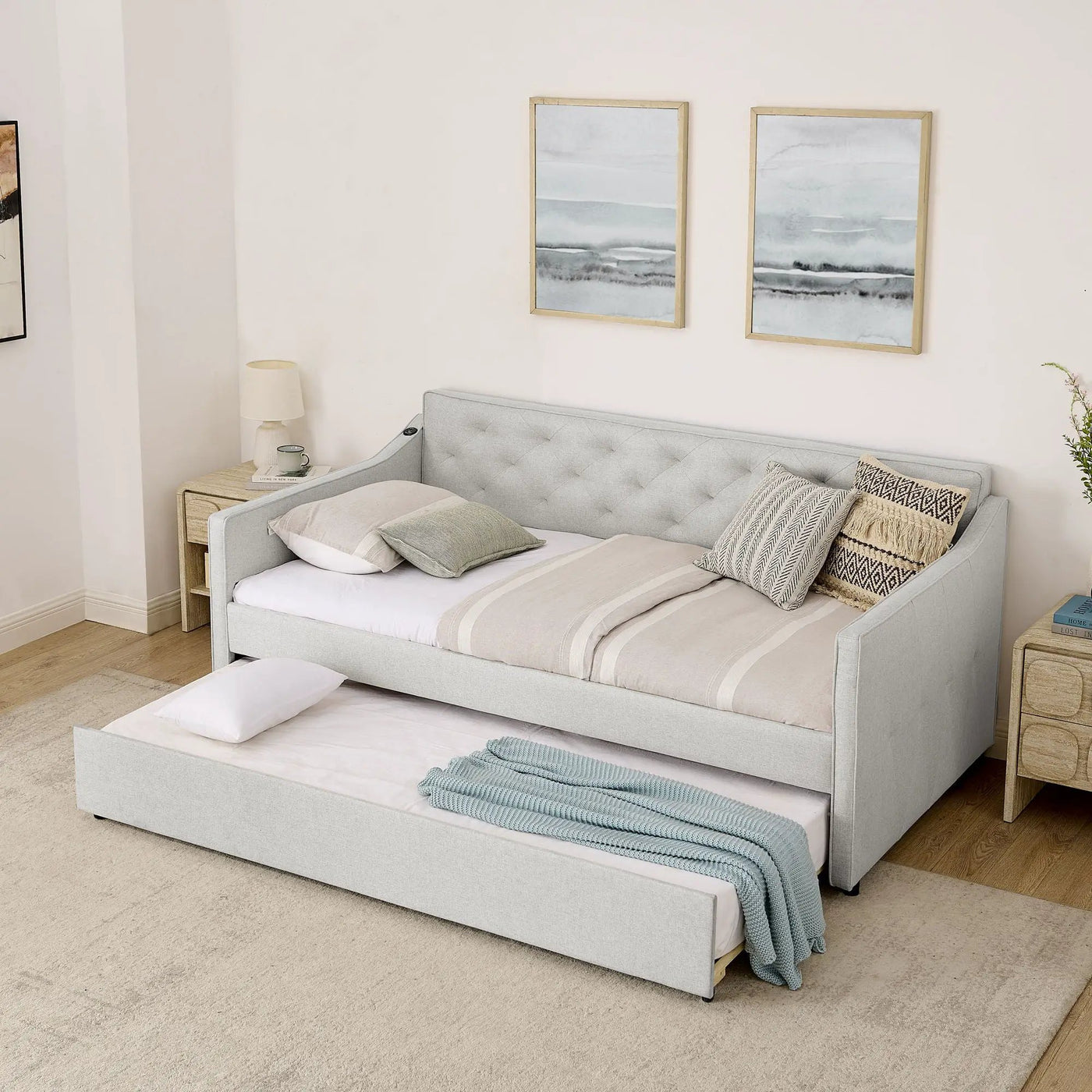Daybed With Pop Up Trundle And USB Charging Armrest by Unique Piece Furniture