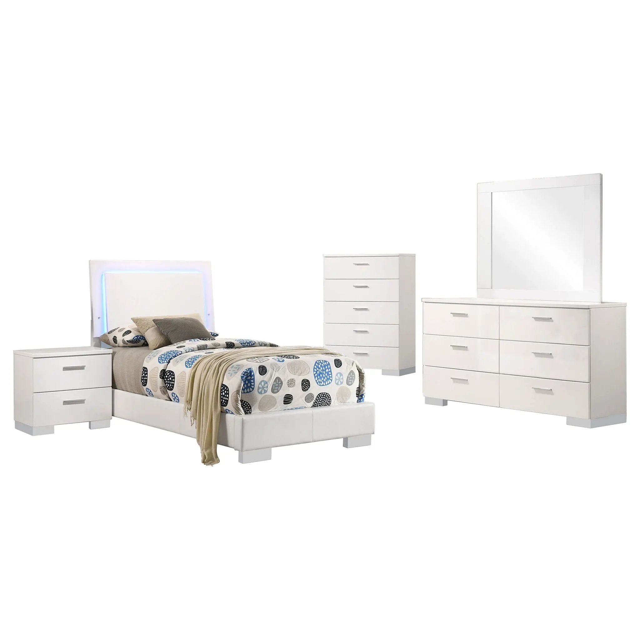 Felicity 5-piece Twin Bedroom Set White High Gloss by Unique Piece Furniture