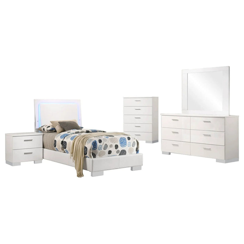 Felicity 5-piece Twin Bedroom Set White High Gloss by Unique Piece Furniture