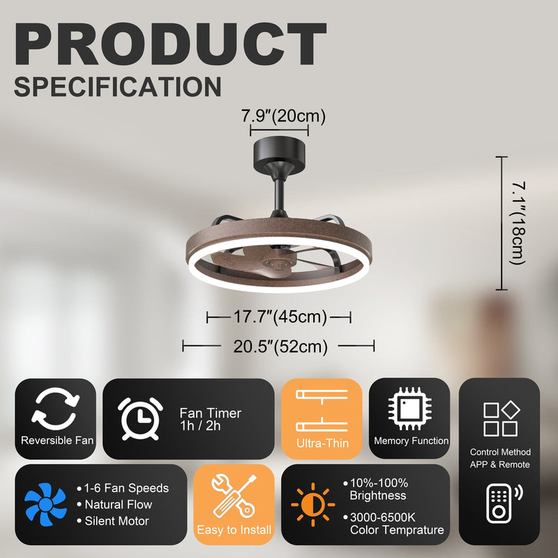 20.5" Rustic LED Ceiling Fan with Remote & APP Control by HouseOfZazla