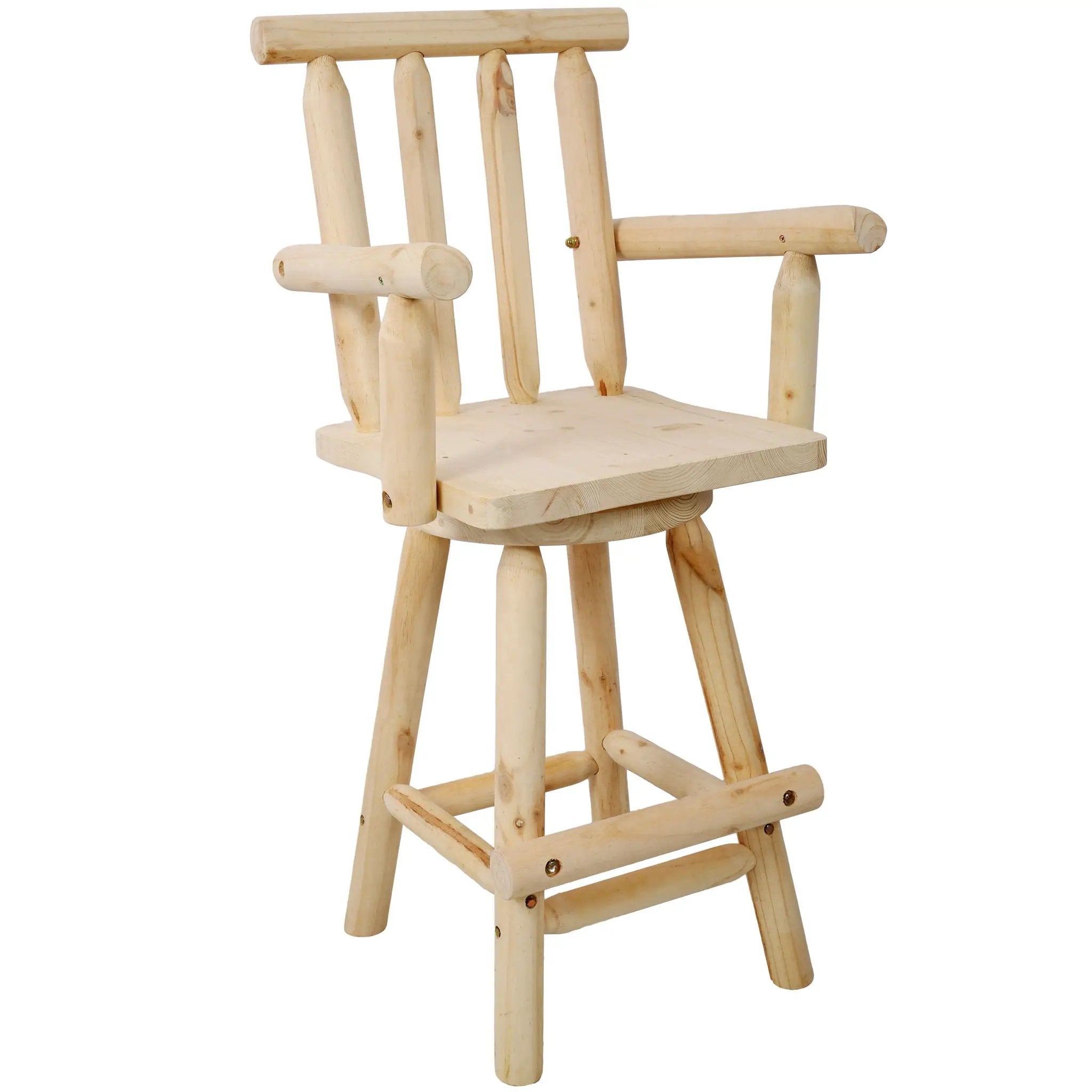 Rustic Bar Stool, Fir Wood Construction, Wide Armrest by Unique Piece Furniture