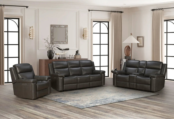 Leon - Power Console Loveseat Recliner With Power Headrest, Power Lumbar, Heat And Massage - Smokey Gray