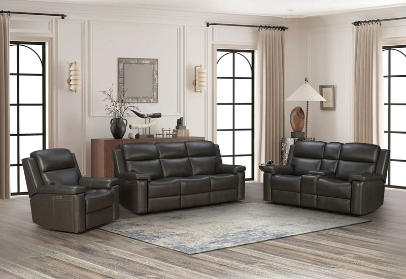 Leon - Power Console Loveseat Recliner With Power Headrest, Power Lumbar, Heat And Massage - Smokey Gray by Unique Piece Furniture