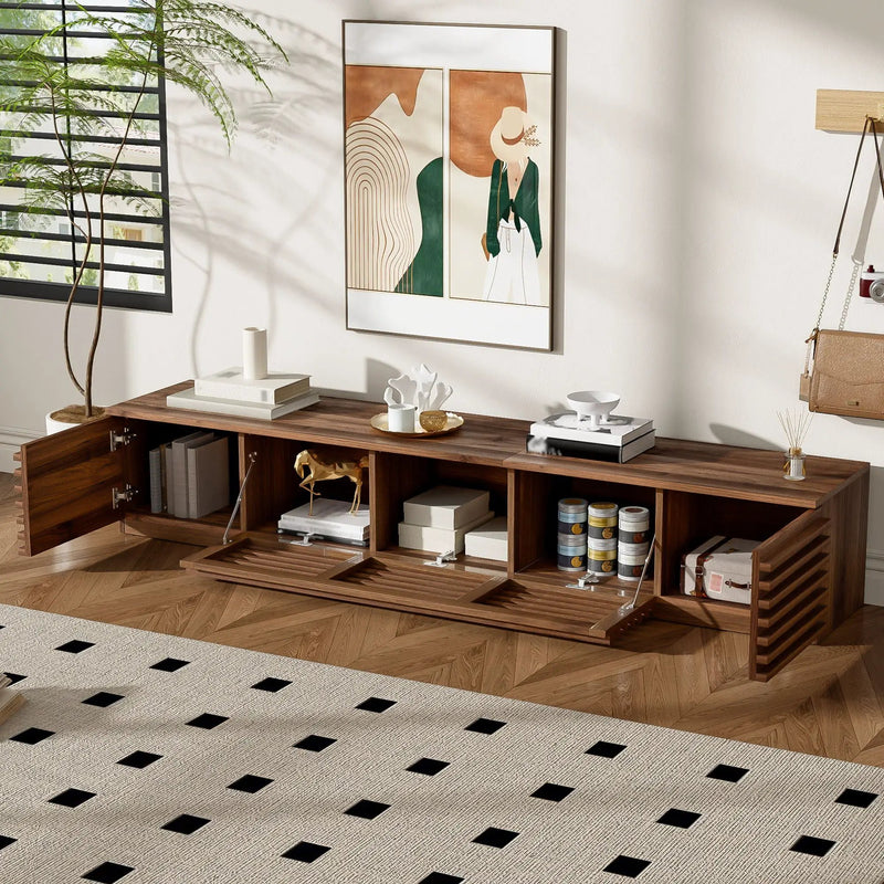 TV Stand For TVs, Entertainment Center With Cable Management And Soft Closing Hinges - Walnut by Unique Piece Furniture