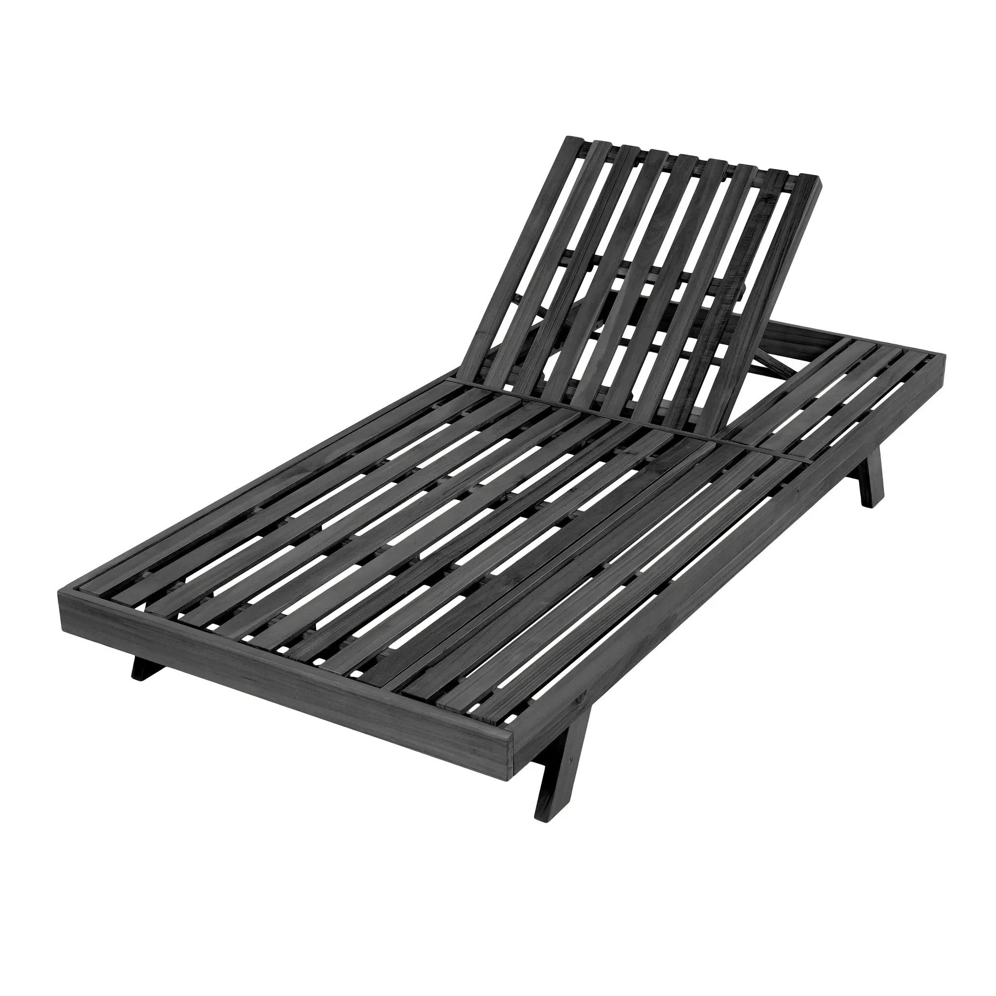 2/3 Foldable Acacia Wood Lounge Chair with Adjustable Backrest & Flat Storage Surface by HouseOfZazla