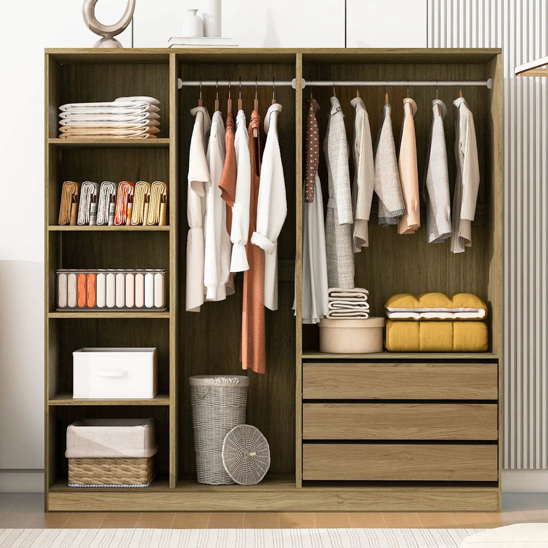 Doorless Storage Wardrobe For Dedroom With Shelves And 3 Drawers by HouseOfZazla