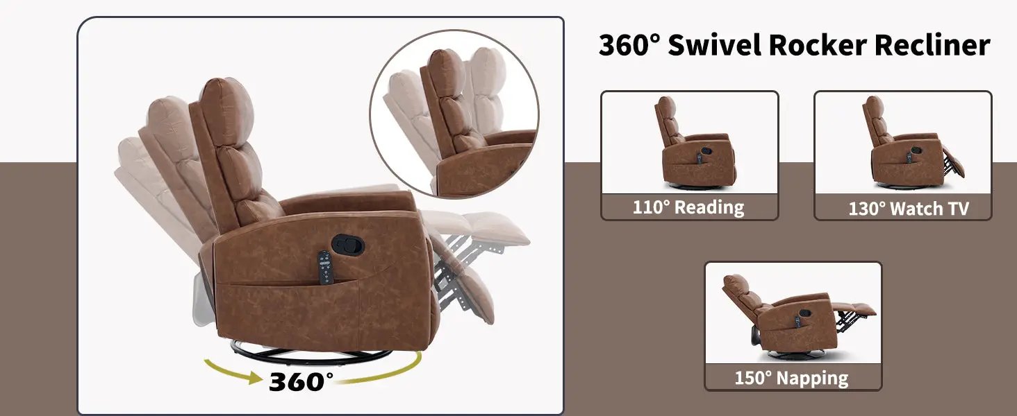 Heat Massage Manual Recliner Chair with Rocker and Swivel by HouseOfZazla