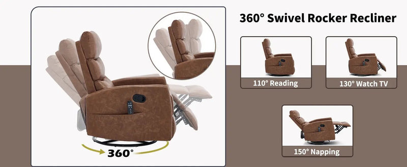 Heat Massage Manual Recliner Chair with Rocker and Swivel by HouseOfZazla