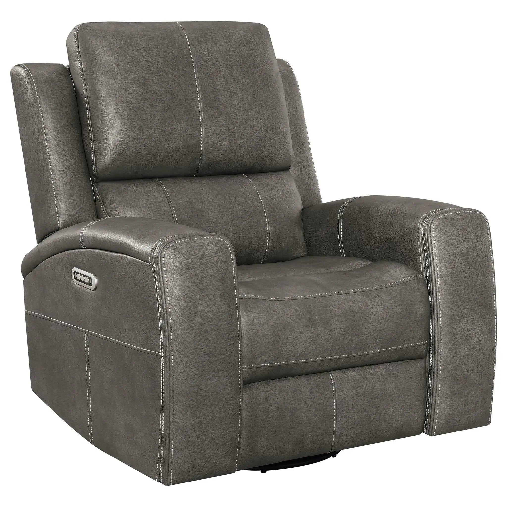 Brickston Triple Power Swivel Glider Recliner Charcoal by Unique Piece Furniture