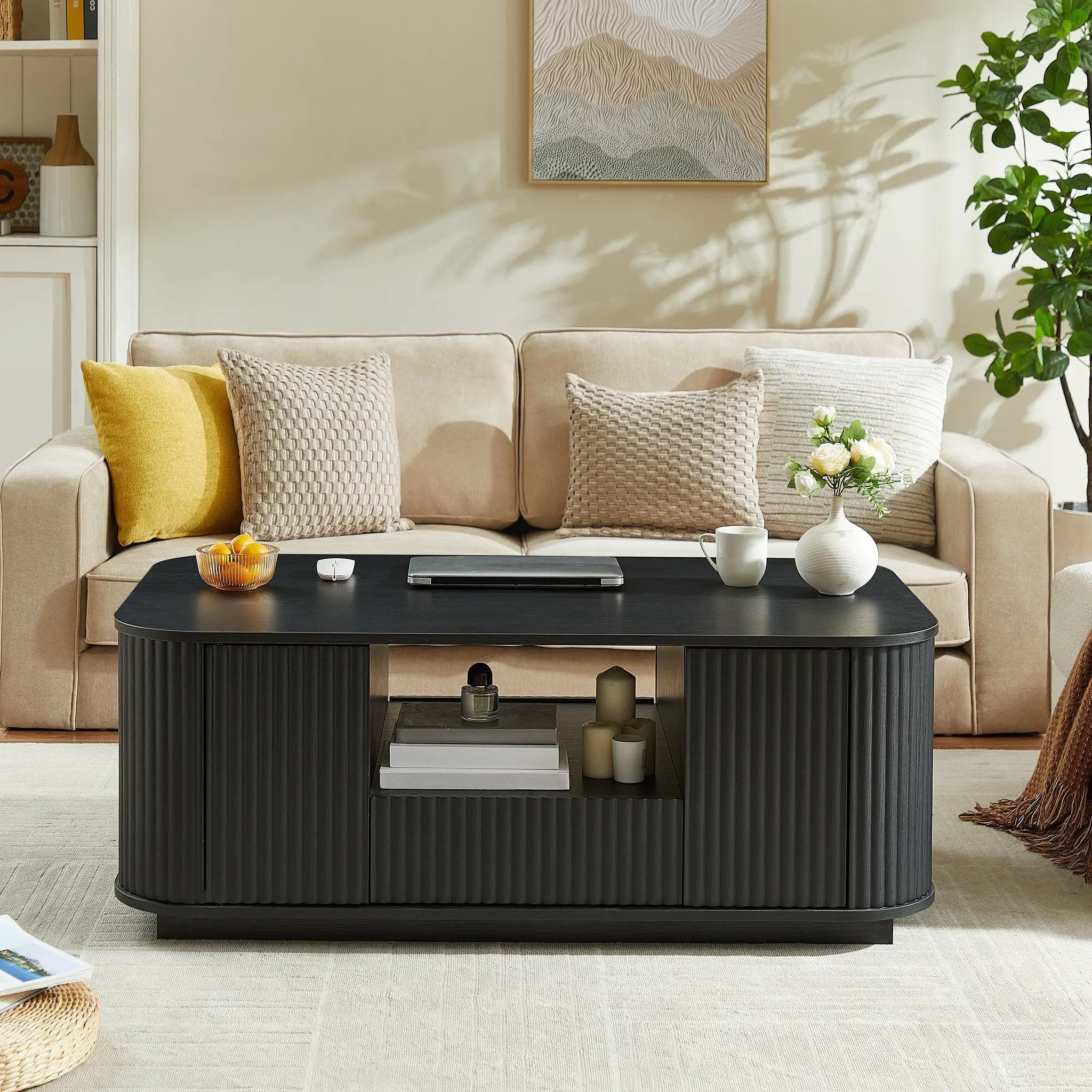Modern Luxury Oval Coffee Table with Drawers and Storage Compartment by HouseOfZazla
