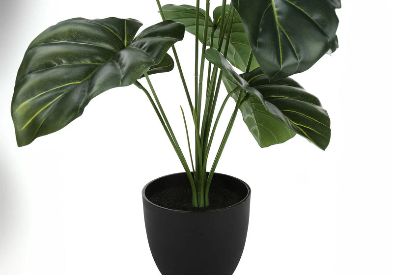 24" Tall, Artificial Plant, Alocasia, Indoor, Faux, Fake, Table, Greenery, Potted, Real Touch, Decorative - Green / Black by Unique Piece Furniture