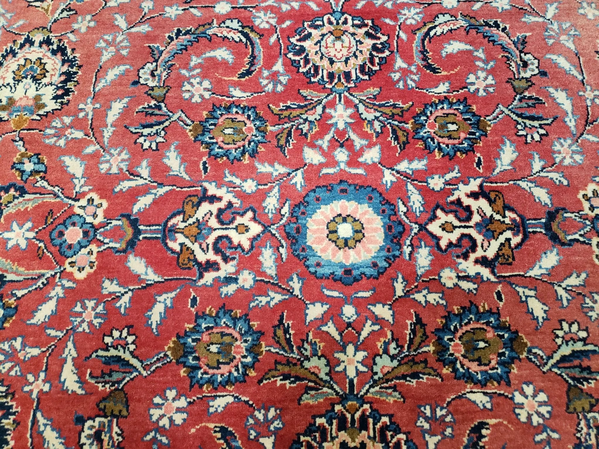 Semi Antique Persian Kashan Rug, Red & Beige, Hand-Knotted, Wool, 4'7" x 6' 6", Pair B by Jewel Rugs