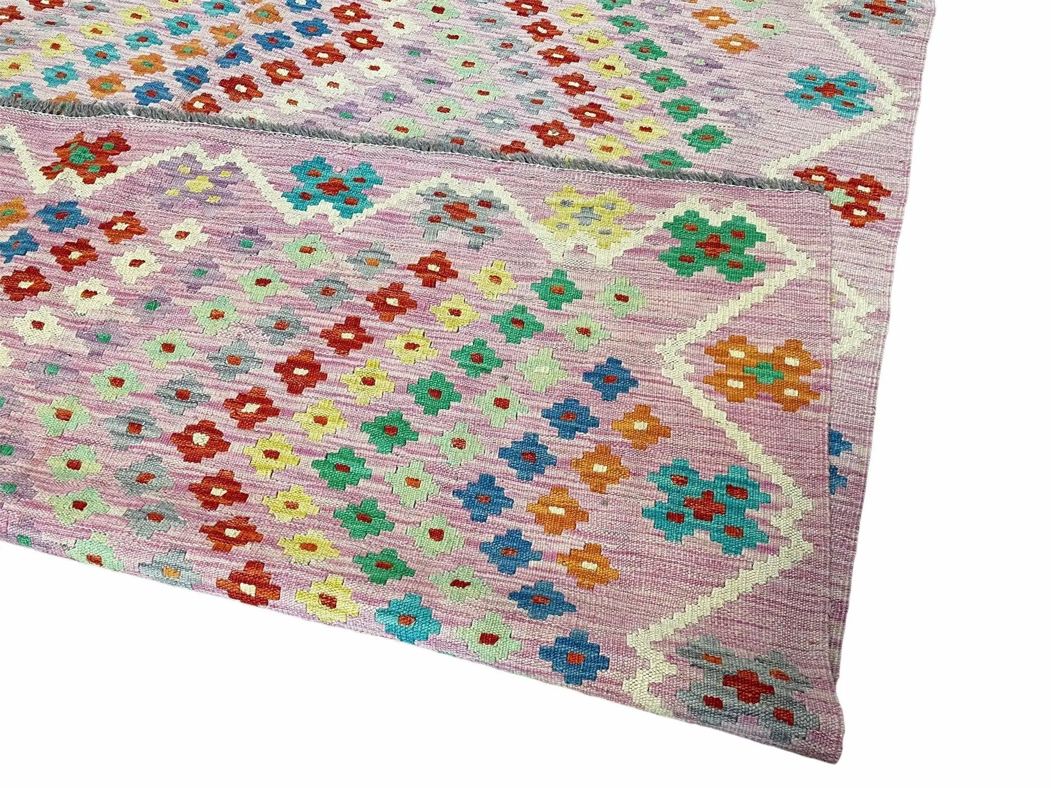 Pink Kilim Rug 6x8 Colorful Turkish Kilim Rug 6 x 8 Flat Weave Kilim Playful Kilim Multicolor Anatolian Chobi New Kilim by Jewel Rugs