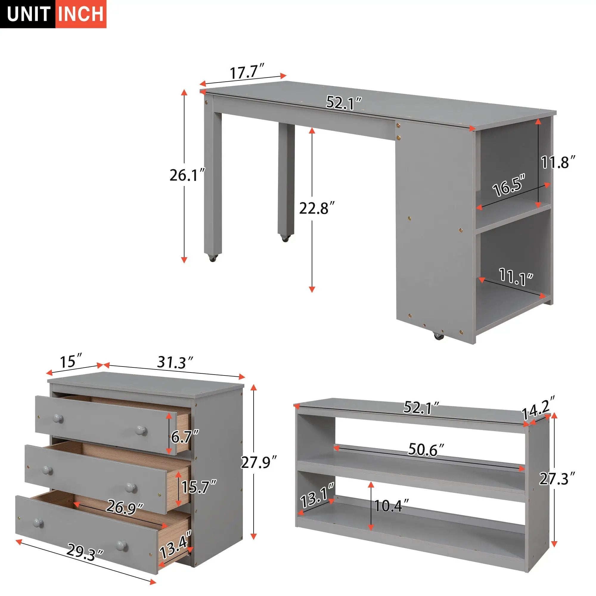 Loft Low Study Bed With Cabinet, Shelves And Rolling Portable Desk, Multiple Functions by HouseOfZazla