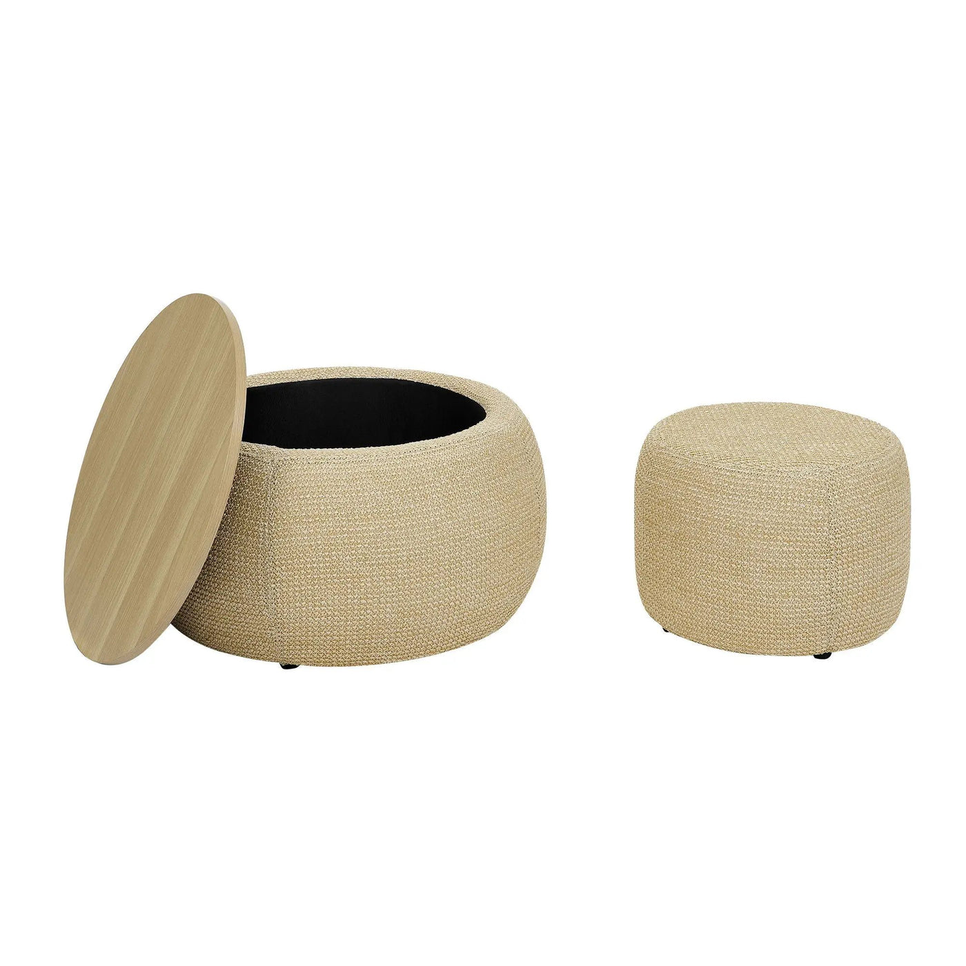 Round Storage Ottoman, 2 In 1 Function, End Table And Ottoman by Unique Piece Furniture
