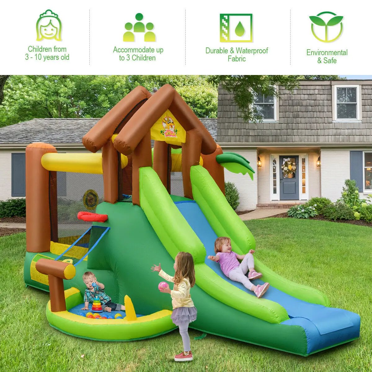 Kids Inflatable Jungle Bounce House Castle including Bag without Blower by DirectDeals