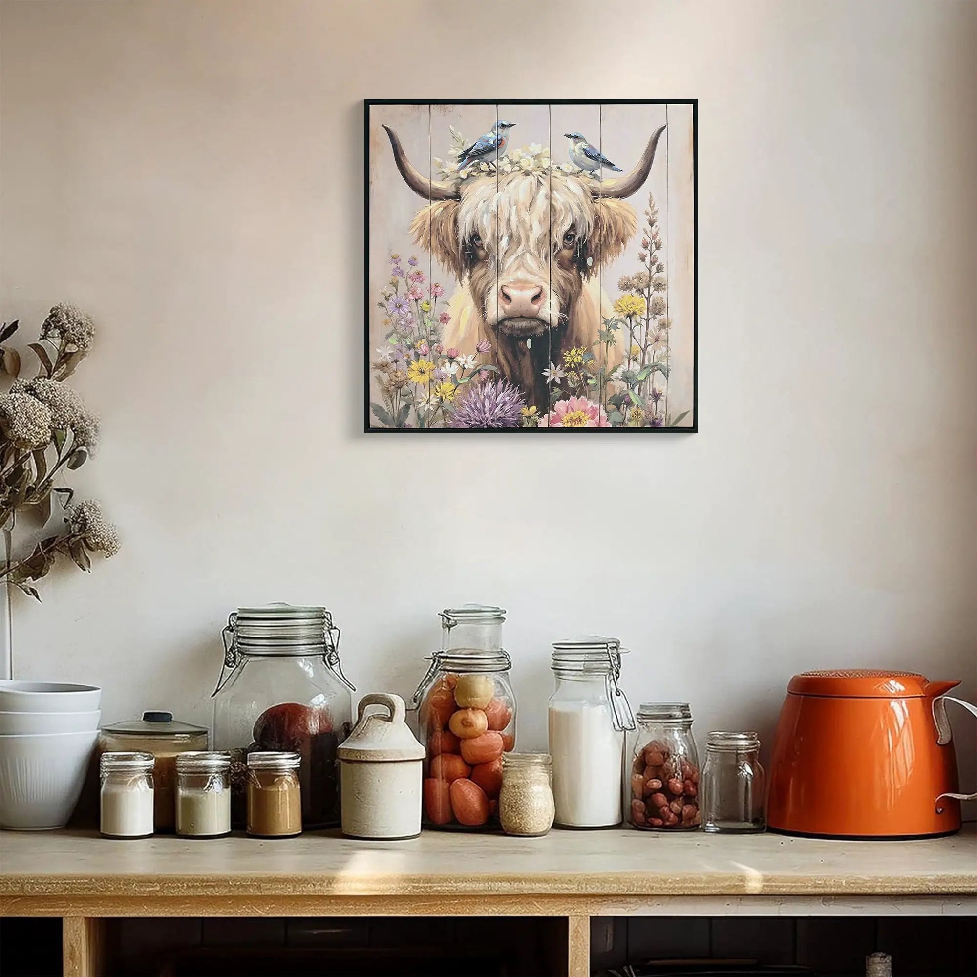 Highland Cow Wall Decor, Picture Canvas Art Print For Living Room - Camel / Brown by Unique Piece Furniture