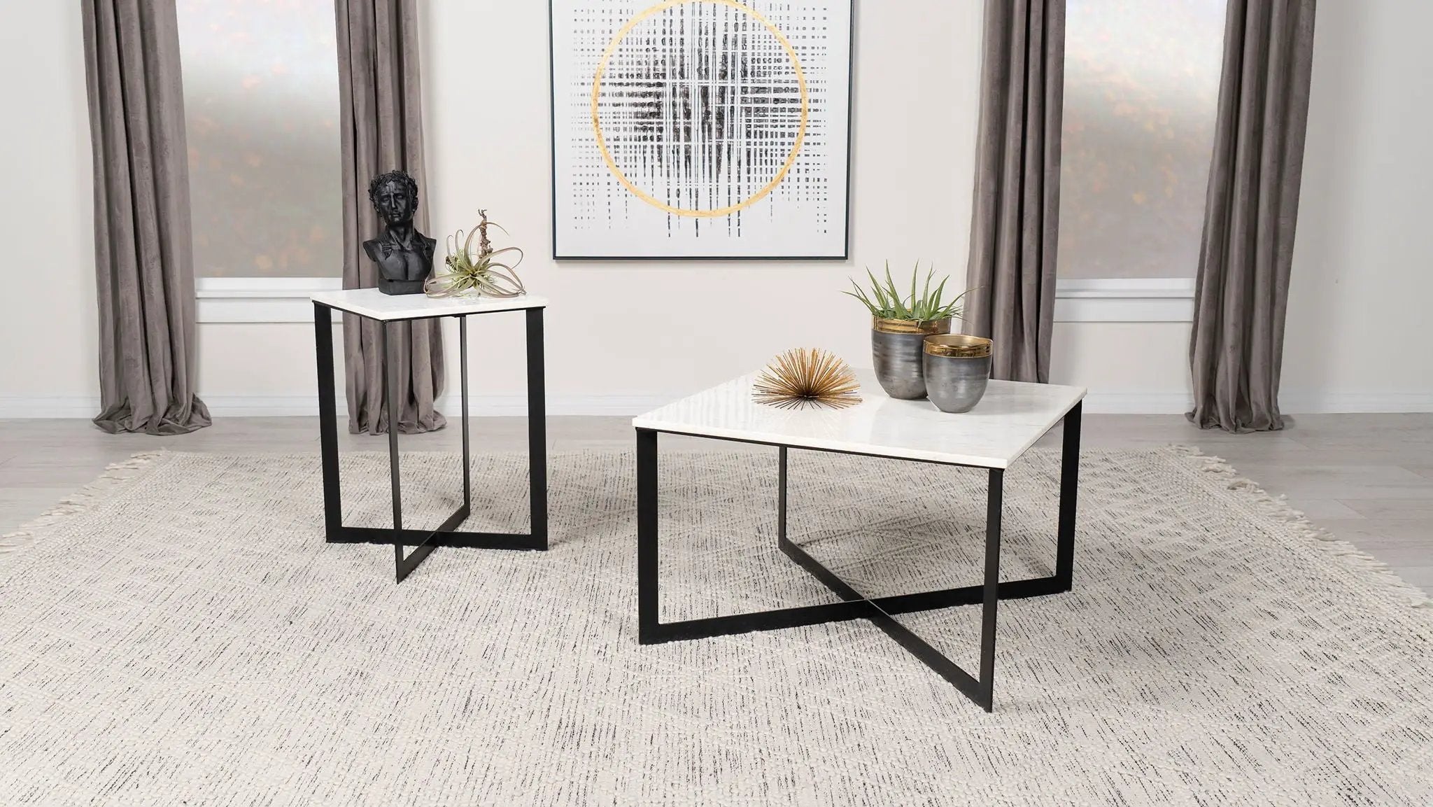 Tobin Square Marble Top Coffee Table White and Black by Unique Piece Furniture