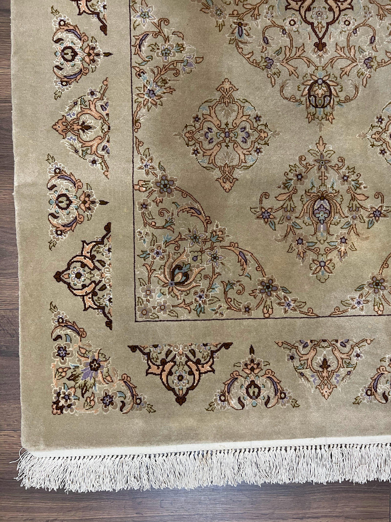 Very Fine Persian Isfahan Rug 3x5 ft with Signature, Kork Wool on Silk Foundation, Gray-Taupe Vintage Hand Knotted Oriental Carpet, 60 Raj 460 KPSI by Jewel Rugs