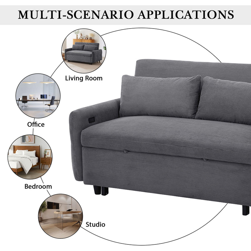 Pull-Out 2 Seat Modern Sleeper Sofa With 2 Throw Pillows And USB Ports by HouseOfZazla