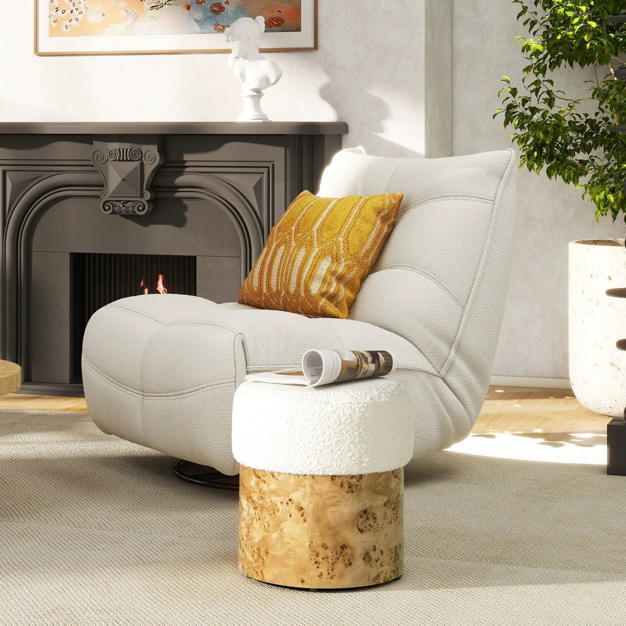 Nebula - Round Upholstered Ottoman - White by HouseOfZazla