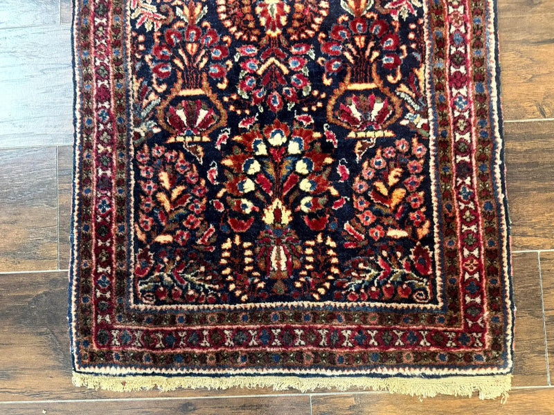 Small Navy Blue Persian Rug 2x4, Sarouk Rug, Rare Colors, Antique 1920s Wool Rug by Jewel Rugs