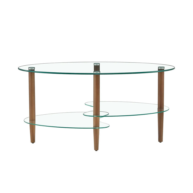 Transparent Oval Glass Coffee Table, Modern Table In Living Room Oak Wood Leg Tea Table 3-Layer Glass Table by Unique Piece Furniture
