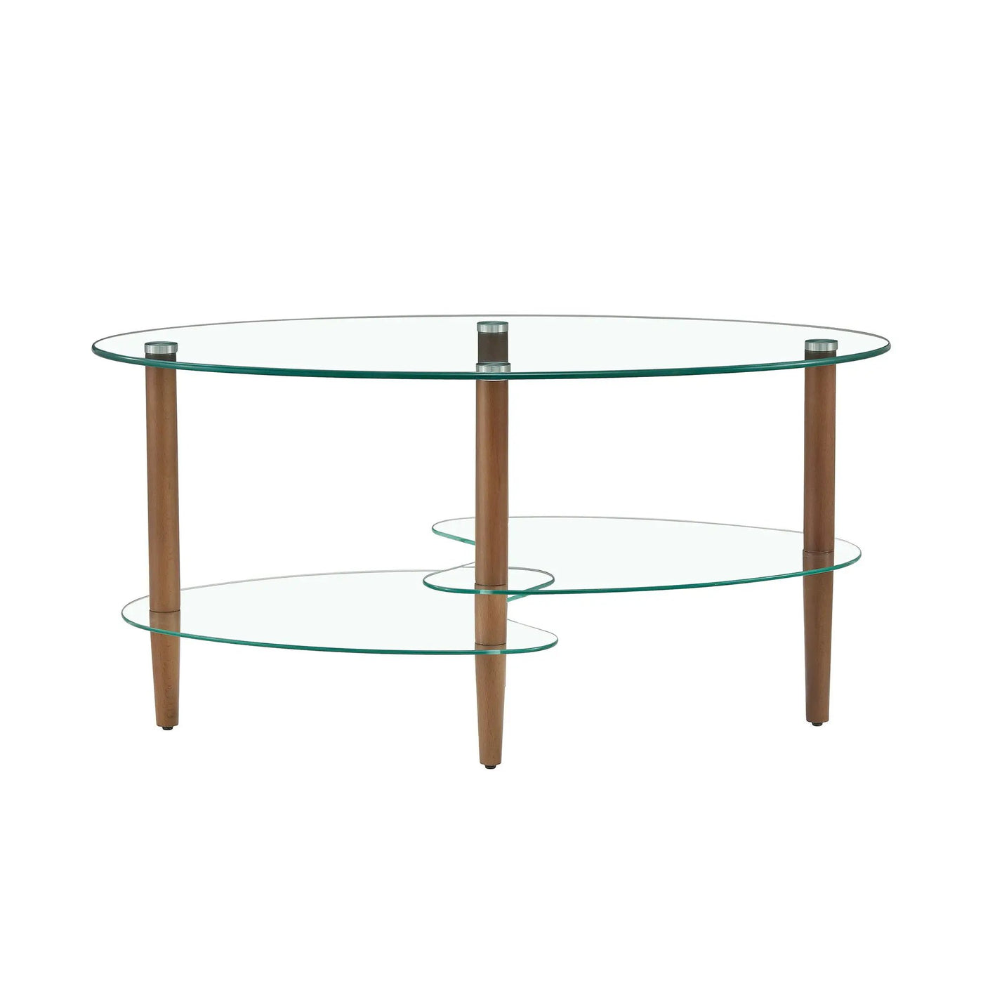 Transparent Oval Glass Coffee Table, Modern Table In Living Room Oak Wood Leg Tea Table 3-Layer Glass Table by Unique Piece Furniture