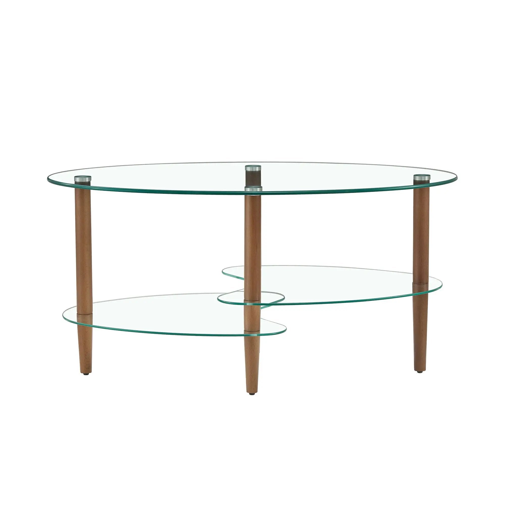 Transparent Oval Glass Coffee Table, Modern Table In Living Room Oak Wood Leg Tea Table 3-Layer Glass Table by Unique Piece Furniture