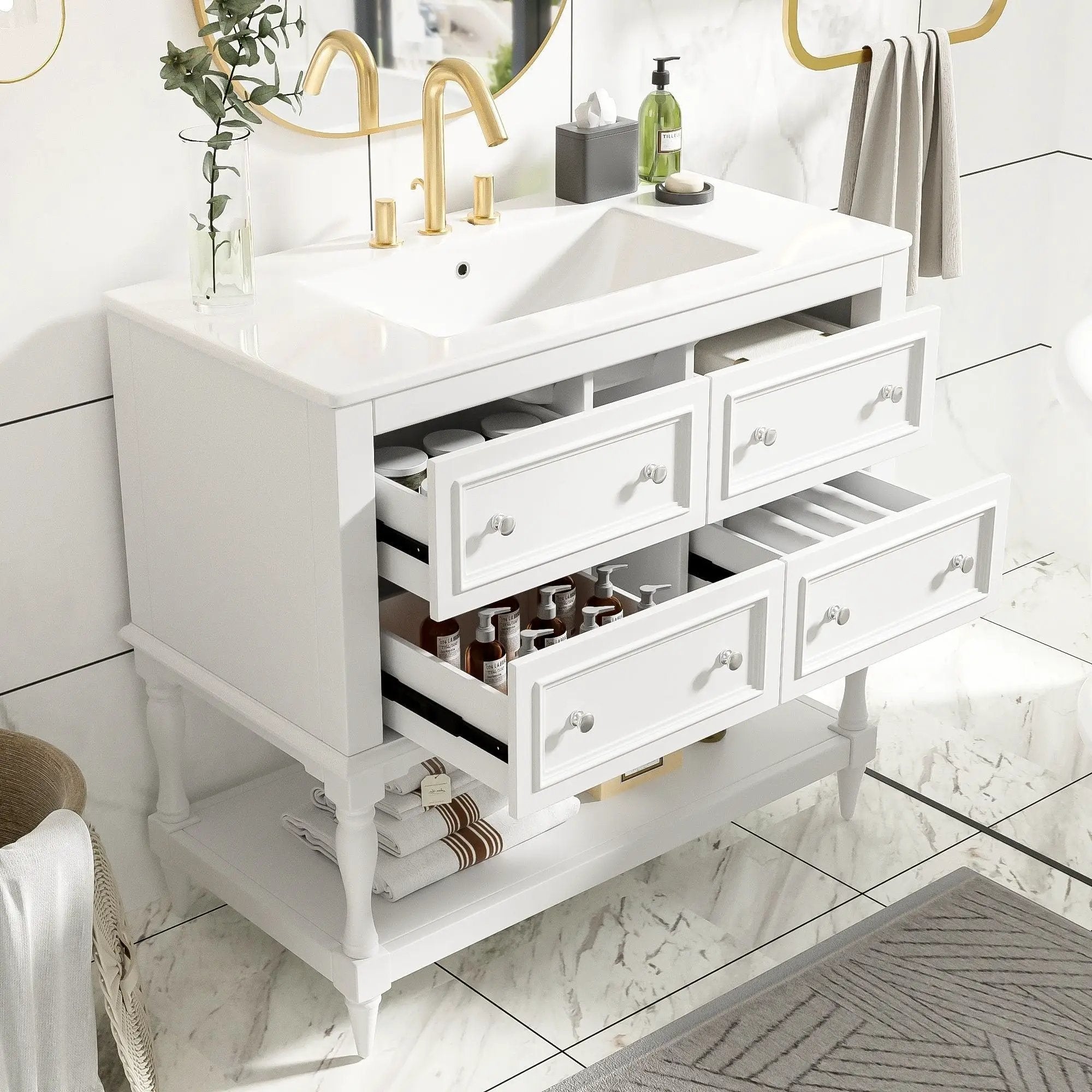 Bathroom Vanity Cabinet With Undermount Sink, 4 Drawer Set by Unique Piece Furniture