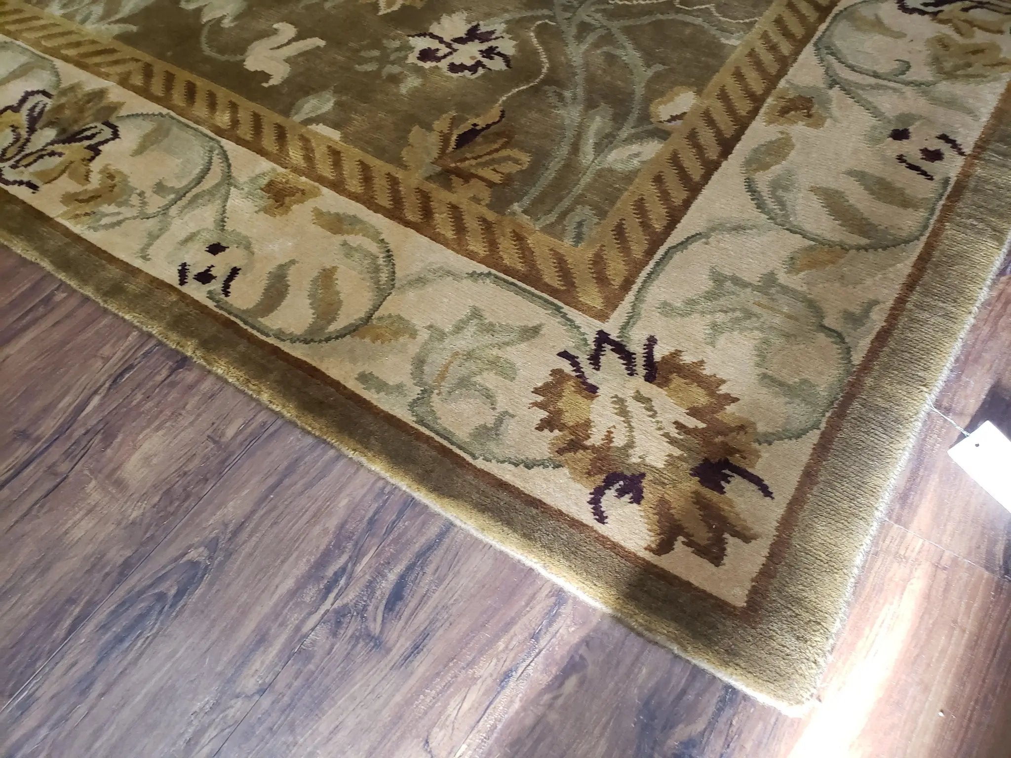 8x10 Tibetan Rug, Green & Beige Floral Rug, Large Handmade Wool Rug by Jewel Rugs