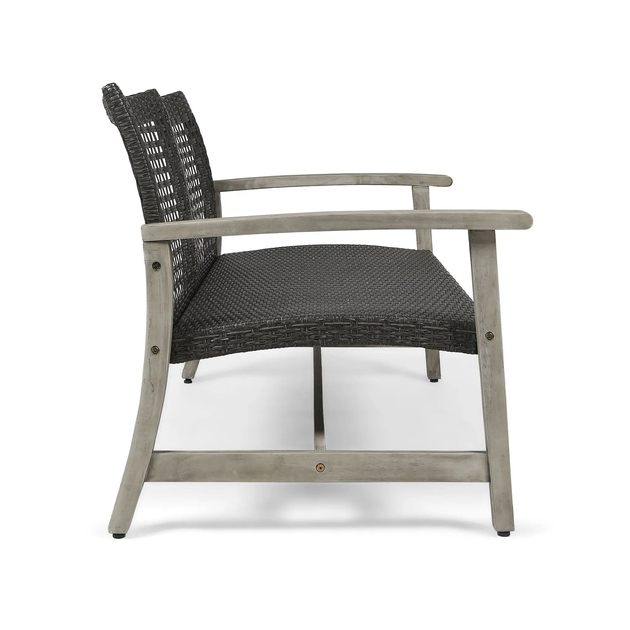 Hampton Outdoor Wood and Wicker Loveseat - Gray by HouseOfZazla