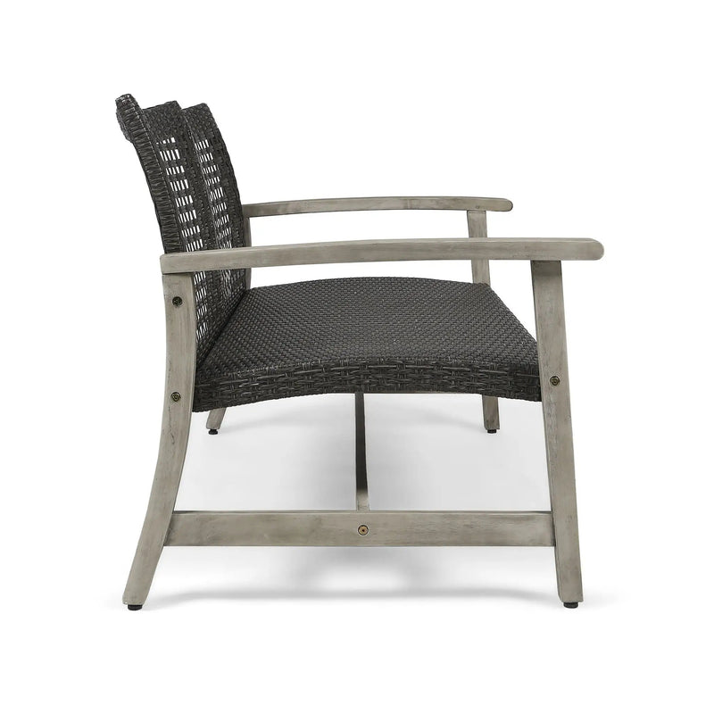 Hampton Outdoor Wood and Wicker Loveseat - Gray by HouseOfZazla