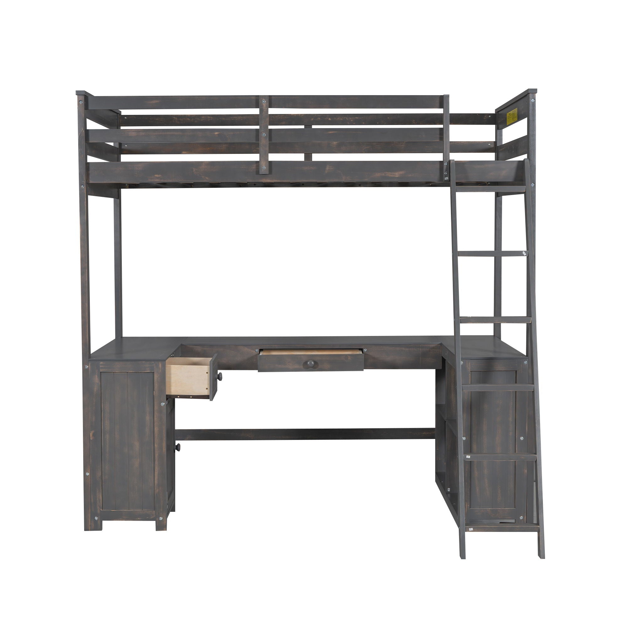Loft Bed With U-Shaped Desk, Drawers, And Storage Shelves