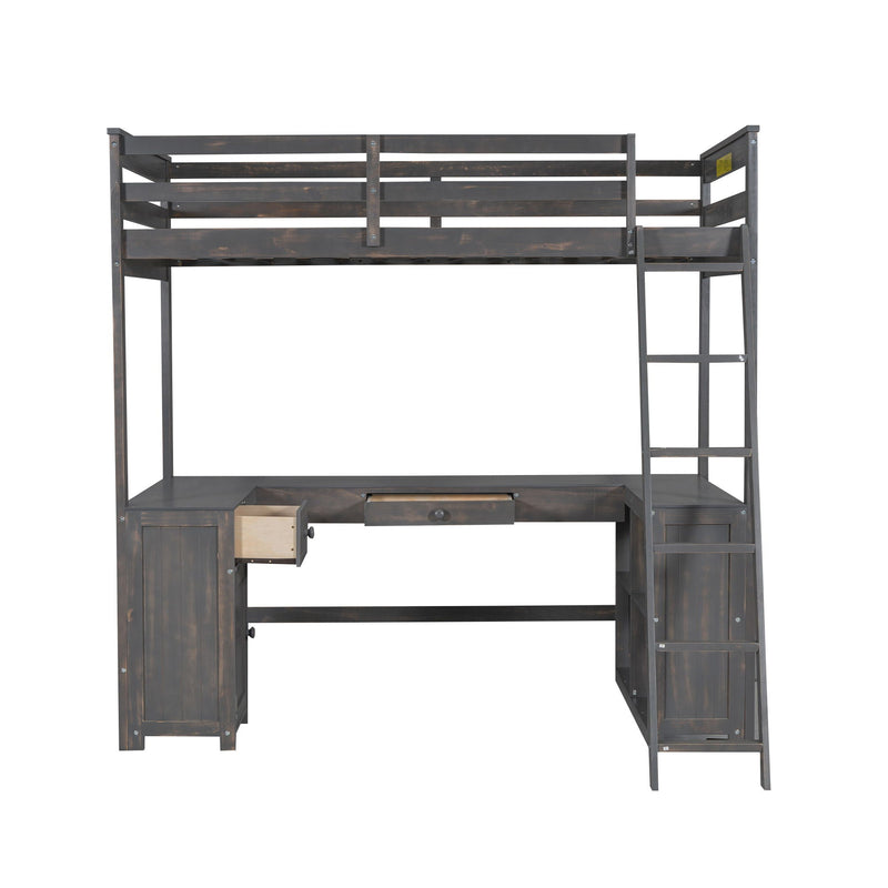 Loft Bed With U-Shaped Desk, Drawers, And Storage Shelves