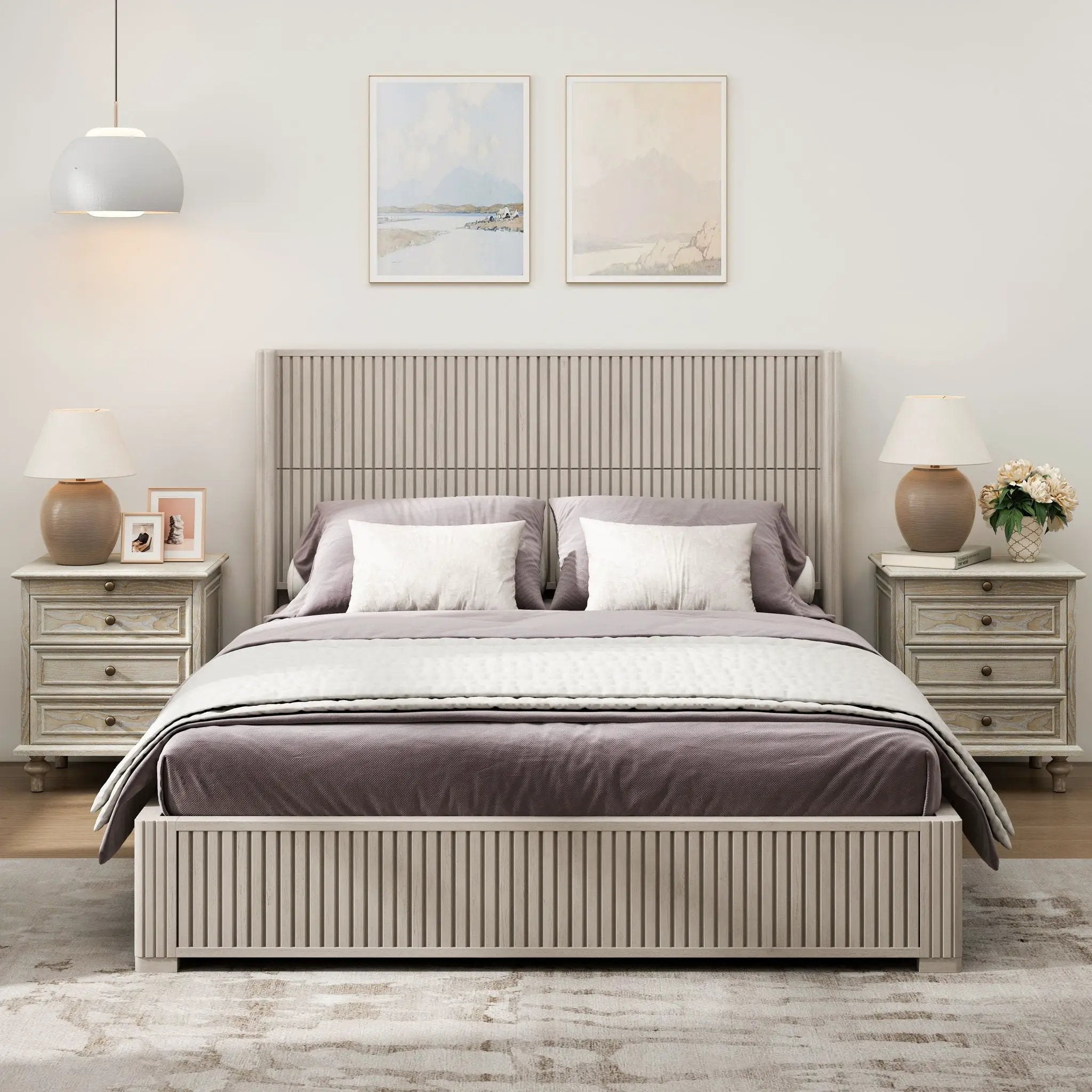 Platform Bed Frame With Headboard, Floor Standing Design by HouseOfZazla