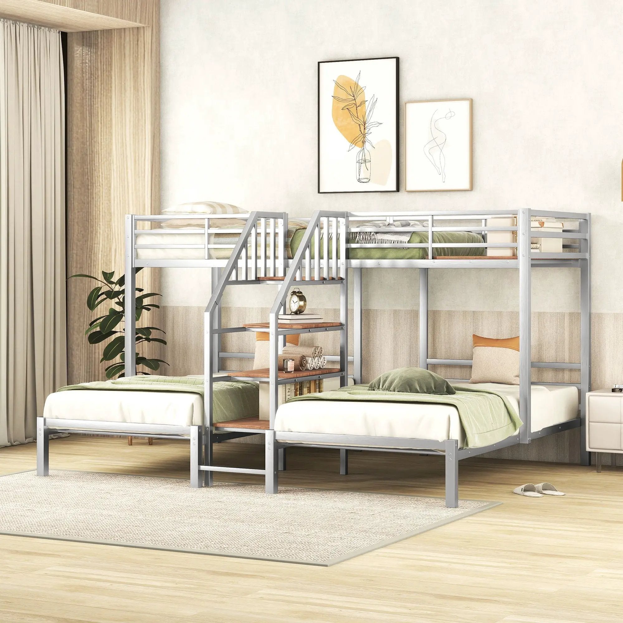 Metal Bunk Bed With Storage Shelves Staircase by Unique Piece Furniture