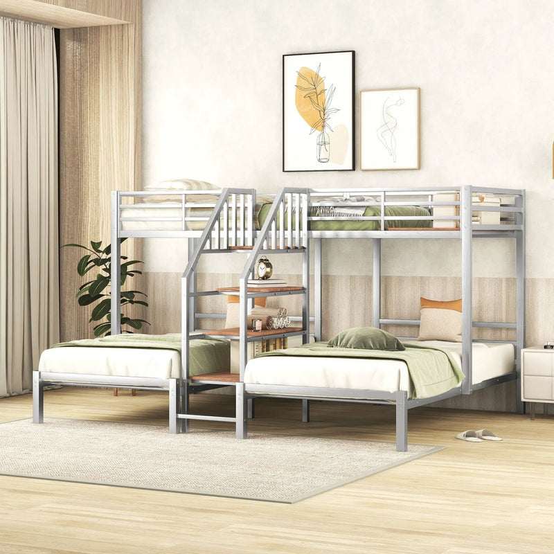Metal Bunk Bed With Storage Shelves Staircase by HouseOfZazla