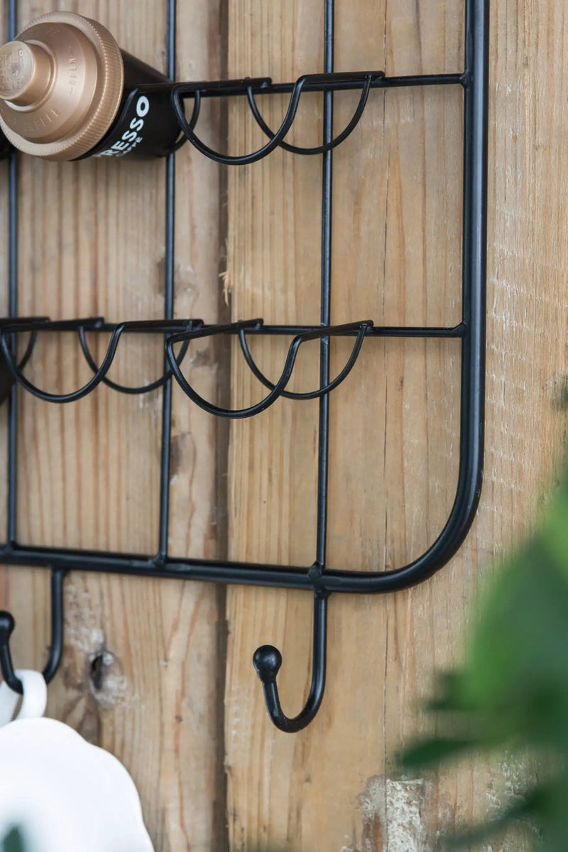 Floating Coffee Bar Shelf With Coffee Pod Holder, Hooks And Storage Shelf - Black by Unique Piece Furniture