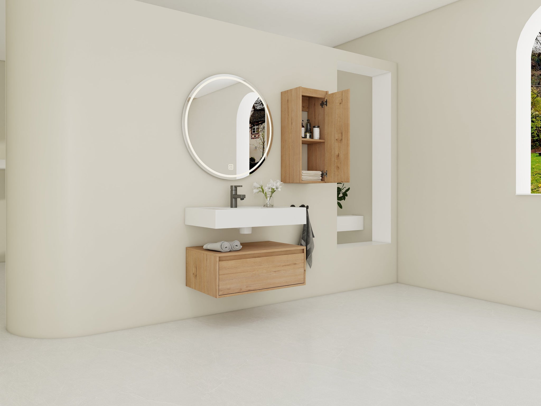 30-Inch Wall-Mounted Bathroom Vanity with Resin Sink and Side Cabinet by HouseOfZazla