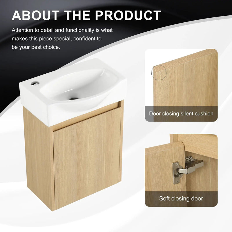 Modern Bathroom Vanity With Ceramic Basin, Wall Mounted Floating Sink Combo, Storage Cabinet by HouseOfZazla