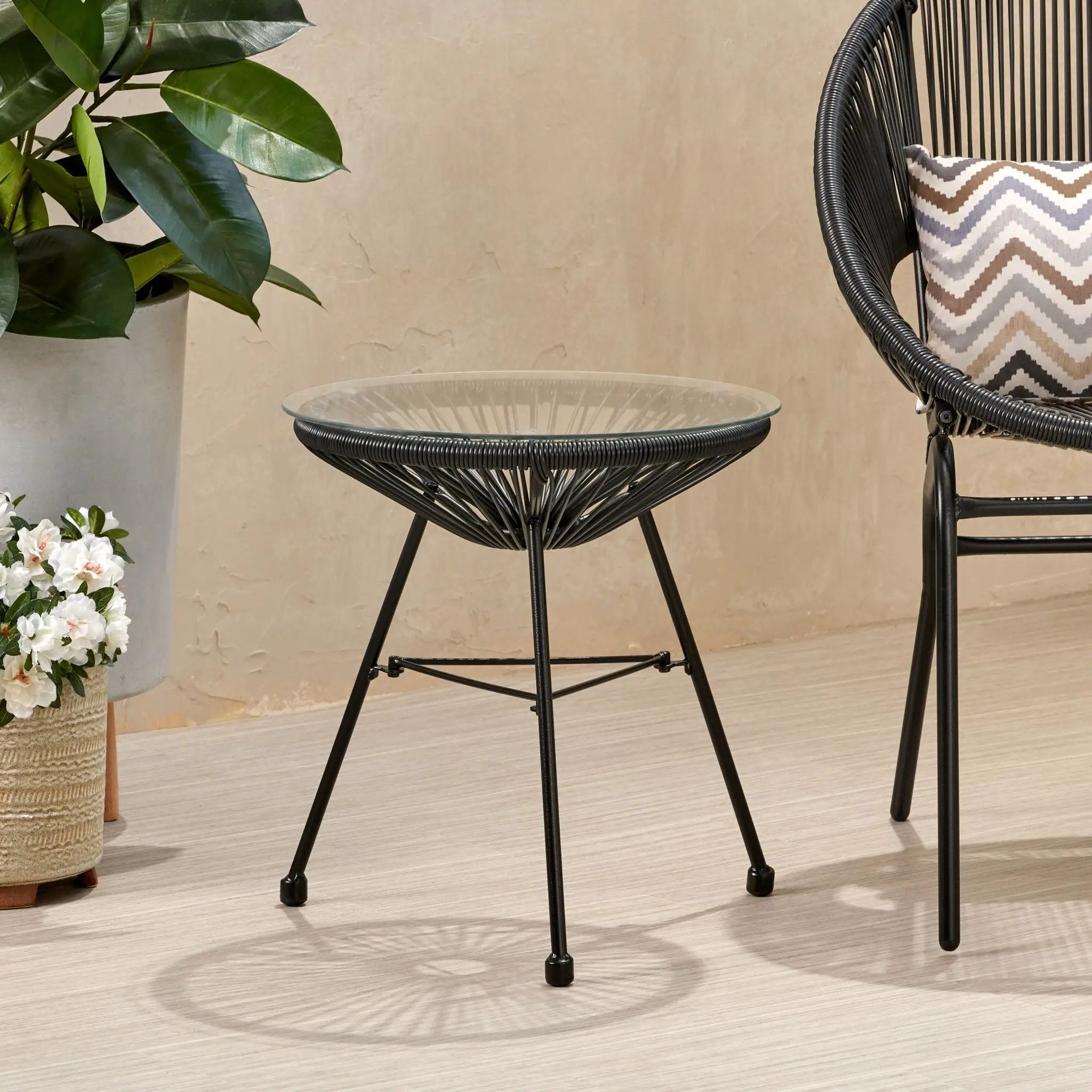 Nusa Modern Rattan Side Table With Tempered Glass Top by HouseOfZazla