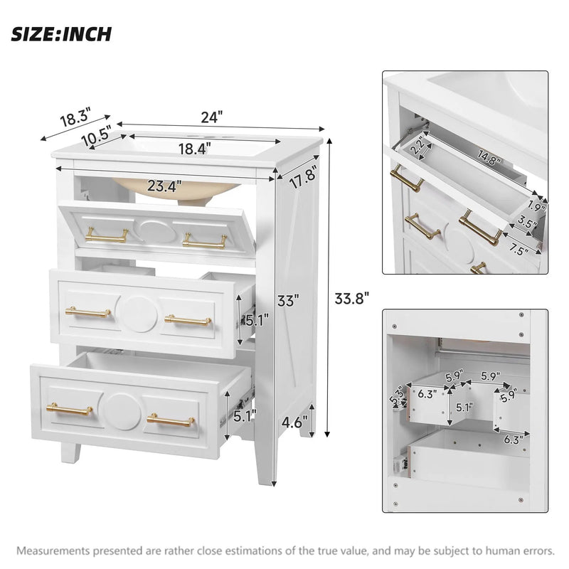 Bathroom Vanity With Sink, Free Standing 3 Drawer Storage Cabinet by HouseOfZazla