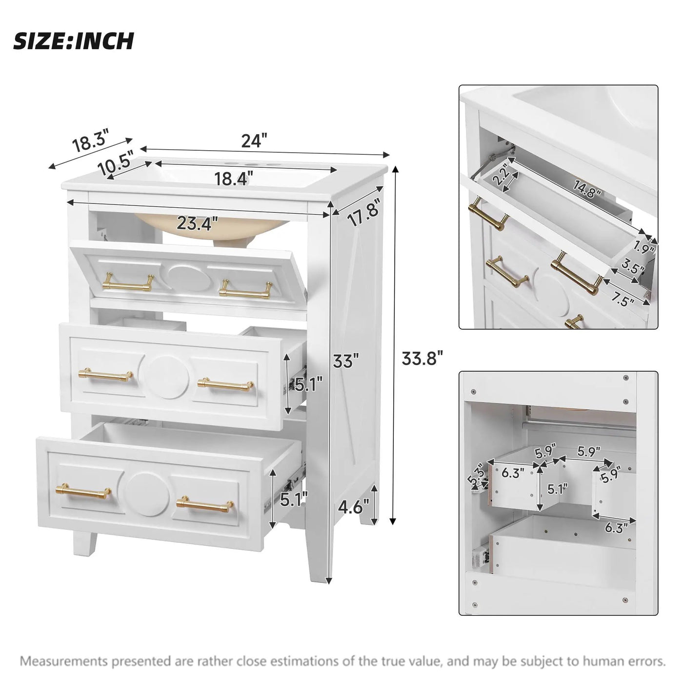 Bathroom Vanity With Sink, Free Standing Single Set, 3 Drawer Storage Cabinet by Unique Piece Furniture
