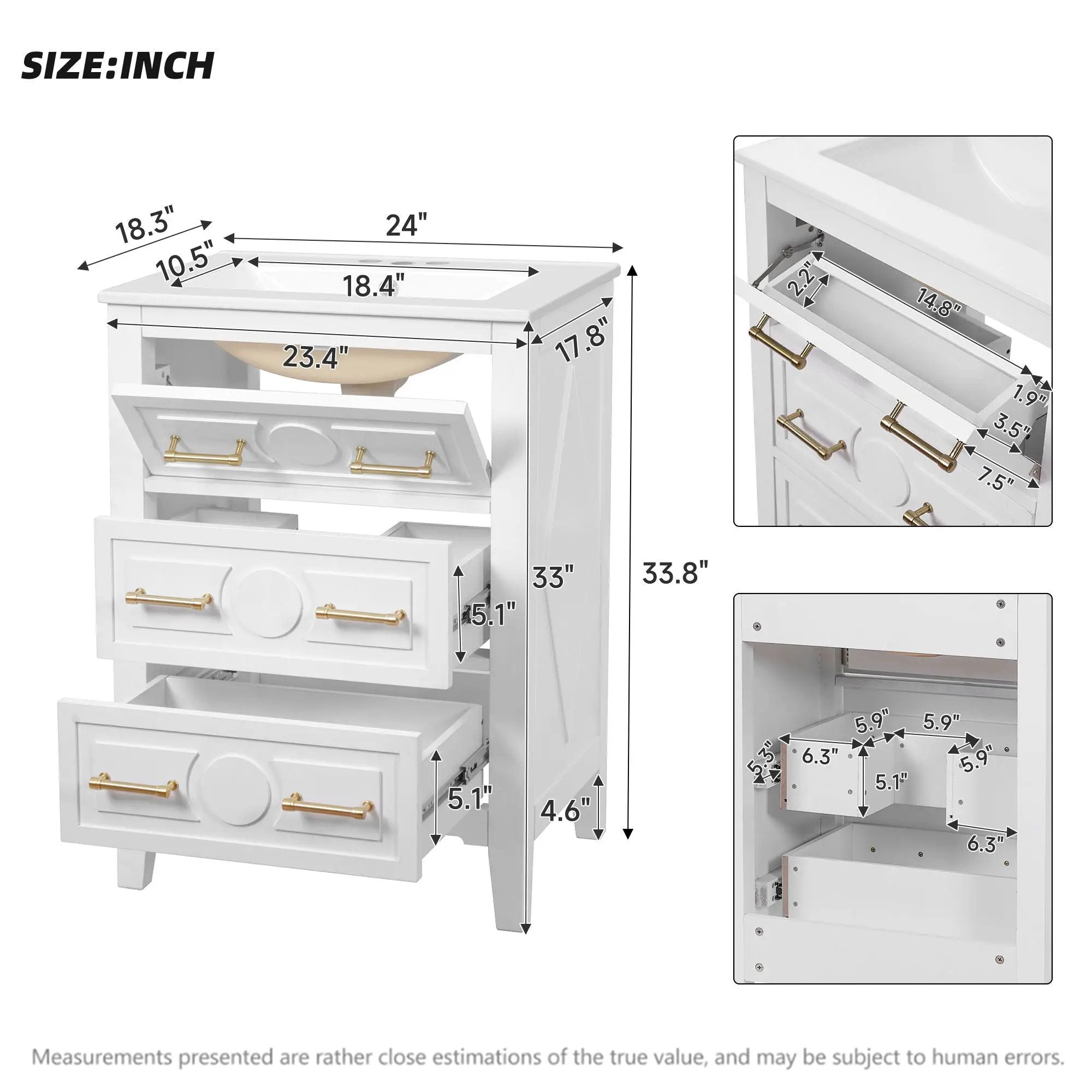 Bathroom Vanity With Sink, Free Standing Single Set, 3 Drawer Storage Cabinet by Unique Piece Furniture