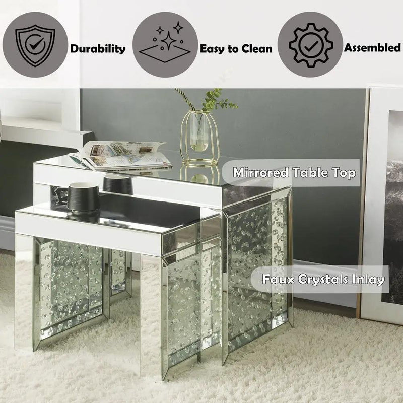 Nysa - 20" Accent Table - Mirrored & Faux Crystals Inlay by Unique Piece Furniture