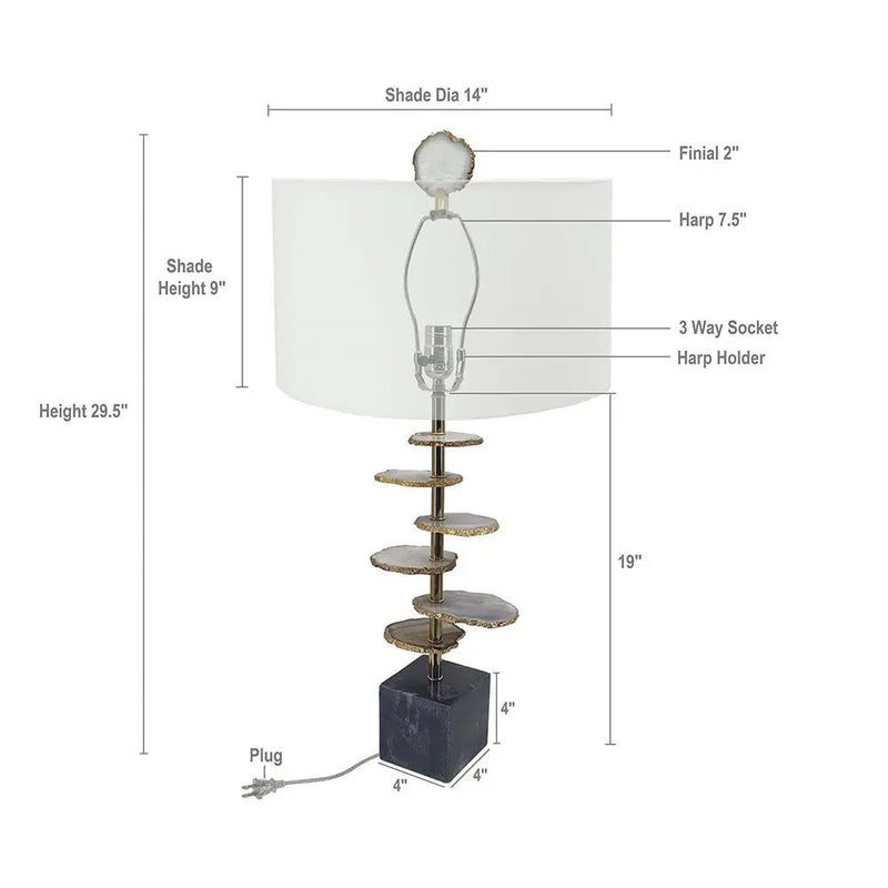 Smoke Agate-Slice Table Lamp with Marble Base by HouseOfZazla