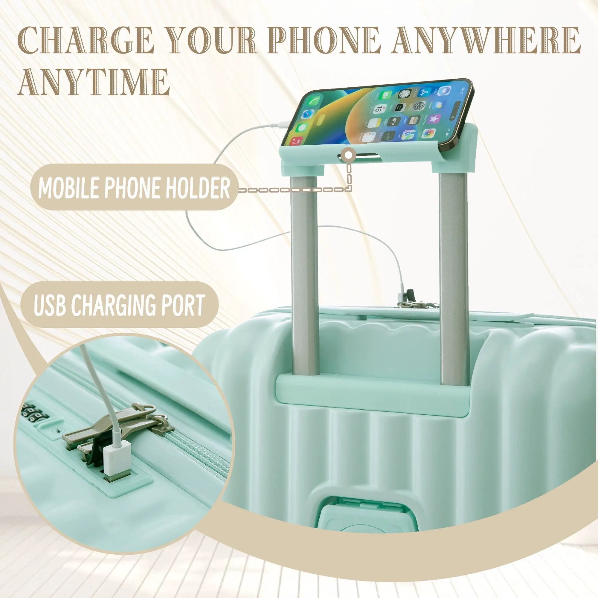 20" / 24" / 28" 3 Pieces / Set Spinner Wheel Luggage, Carry On Suitcase, With Cup Holder & USB Port & Phone Holder by HouseOfZazla
